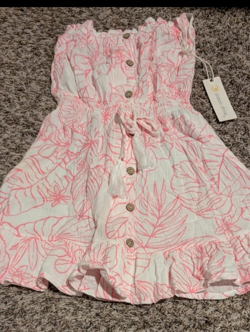 Ocean Drive Pink Floral Button-Front Sleeveless Sundress Womens Small